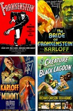 Bride of Frankenstein The Mummy Karloff Creature Vintage (4) Lot 11x17 Posters 