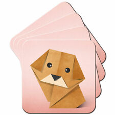 Origami Adorable Little Brown Puppy Dog Set of 4 Coasters