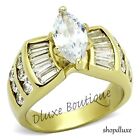 WOMEN'S MARQUISE CUT CZ 14K GOLD PLATED STAINLESS STEEL ENGAGEMENT RING SZ 5-10