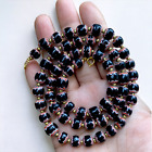 AA Vintage Black Chevron Venetian Style Multilayers Glass Beads Necklace N-203