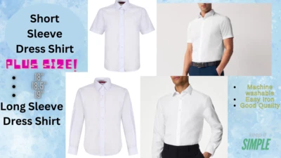 МУЖСКАЯ ОФИЦИАЛЬНАЯ ДЕЛОВАЯ БЕЛАЯ РУБАШКА С ДЛИННЫМ КОРОТКИМ РУКАВОМ ПЛЮС РАЗМЕР 18», 18,5», 19» - Изображение 1 из 2