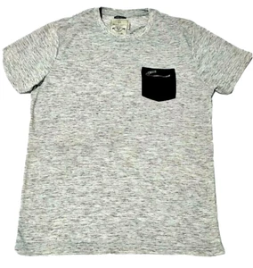 Brave Soul T-Shirt Mens Size L Brown Striped Zippered Pocket Stretch *VGC* - Picture 1 of 6