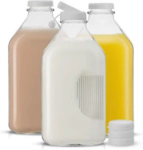 Glass Milk Bottles with Lids – 64 Oz, 3 Pack Heavy Duty Reusable Glass Jugs - Bild 1 von 12