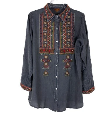 Blusa Occidental Scully Botón Frontal Bordada Viscosa Mujer Grande Gris Nueva Foto 1 de 4