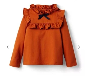 Janie and Jack Girls Sz 7 Ruffle Bow Top Shirt Fall Pumpkin Holiday Thanksgiving - Picture 1 of 6