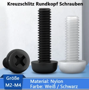 M2-M4 Nylon Kreuzschlitz Rundkopf Schrauben Kunststoff Linsenkopf Schrauben - Picture 1 of 74