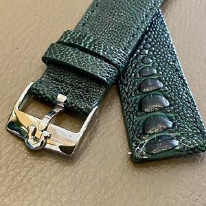 {UNUSUAL & RARE} GREEN 20mm OSTRICH KNUCKLE Strap For Omega + Silver 18mm Buckle
