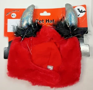 Sombrero Red Devil Fuzzy Mascota Perro con Cuernos Plateados Talla M/L Nuevo - Imagen 1 de 8