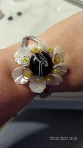 Handcrafted Egyptian Style cuff Bracelet with decorative glass bead wire wrap - Picture 1 of 8