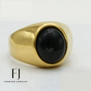 Men's Stainless Steel Black Onyx Ring #8-13 Gold plated*Box - Picture 1 of 3