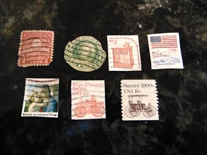 Vintage 7 Piece USA United States Stamp Set Edison Fire Pump Martha Washington - Picture 1 of 9