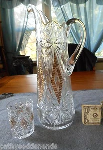 RARO EAPG EE. UU. VIDRIO TRANSPARENTE CON SHOSHONE DORADO/VICTOR JARRA Y VASO TANKARD 14 - Imagen 1 de 9