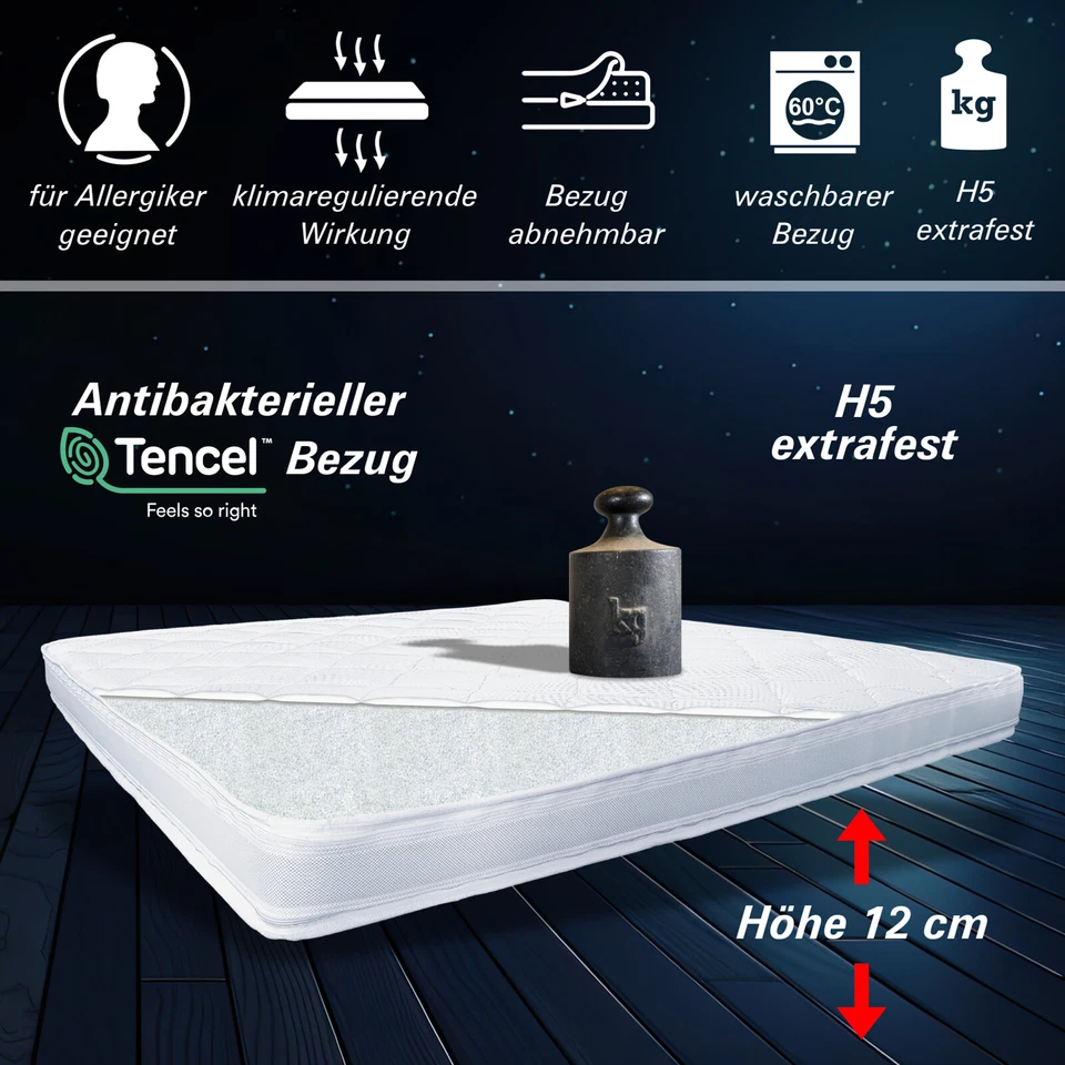 Boxspringbett Topper Matratzenauflage H5 12cm Hoch 90 100 140 160 180 200x200cm - Bild 1 von 4