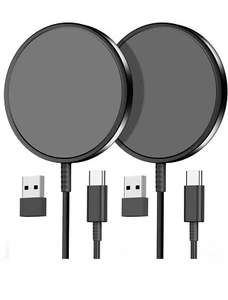 Paquete de 2 cargadores inalámbricos magnéticos para iPhone 15/15 Pro/15 Plus/15 Pro Max plateados - Imagen 1 de 7