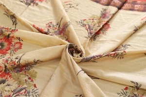 Vintage Saree Indian Art Silk Printed Sari 5 Yard Craft Fabric Beige Color Sari - Imagen 1 de 3