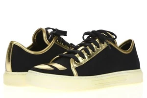 Alejandro Ingelmo Women Black Gold Leather Lace Up Fashion Sneakers Shoes Size 8 - Picture 1 of 6