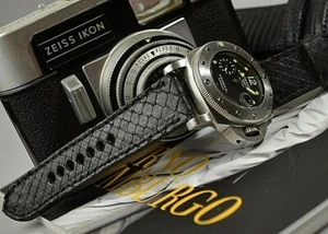 PULSERA RELOJ 26 24 22MM AUTÉNTICO PYTHON NEGRO MATE PARA PANERAI ETC MA CORREA - Imagen 1 de 12
