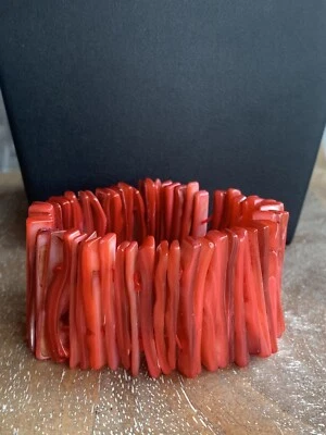 Brazalete Teñido Salmón Coral Madreperla Ancho Elástico Shell Boho Beach K2 Foto 1 de 4