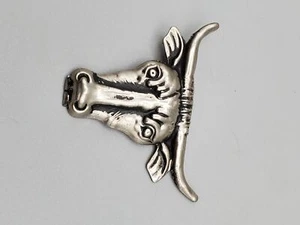 Silver tone Vintage Japan metal tin longhorn bull brooch pin D60 - Picture 1 of 7