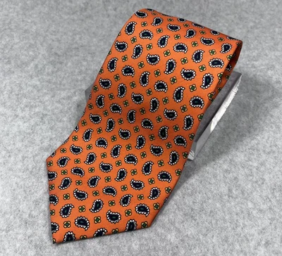 Polo Ralph Lauren Tie Mens Orange Blue Paisley Floral Silk Hand Made Business - Image 1 of 4