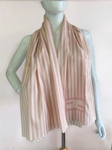 Authentic Fendi Cotton Silk blend pale pink striped logo scarf shawl - Picture 1 of 19