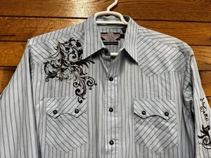 Brooks & Dunn Light Blue Panhandle Slim Size L Snap Up Western Shirt Embroided - Picture 1 of 6