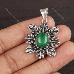 Heart Chakra Malachite Stone Sterling Silver Handmade Anniversary Bezel Pendant - Picture 1 of 10
