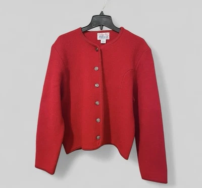 VTG Tally Ho Cherry Red Wool Cardigan Sweater Corpcore Secretary Minimalist L - Image 1 of 4