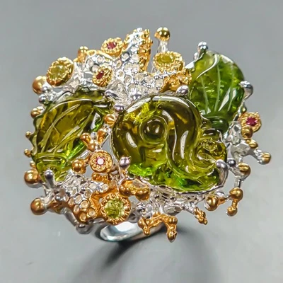 Anillo Hecho a Mano 16 quilates Anillo Turmalina Natural Plata de Ley 925 Talla 9/R444459 Foto 1 de 4