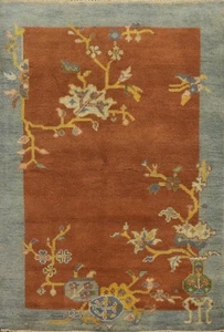 Orange Wool Art Deco Oriental Rug Hand-knotted Carpet 4x6 - Picture 1 of 12