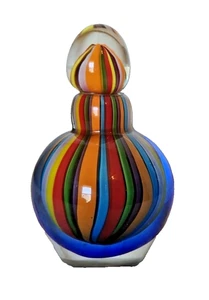 Botella de perfume de vidrio artístico remolino arco iris de 7" en forma de pisapapeles Murano?? DEFECTUOSO - Imagen 1 de 4
