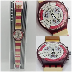 Swatch Chrono "Navy Berry" SCR100 – 1991 – Vintage NOS – Working + Box - Foto 1 di 14