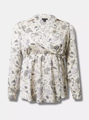 Torrid 3 Striped Satin Collared Surplice Blouse Top Silky Paisley Belted Babydol - Image 1 of 4