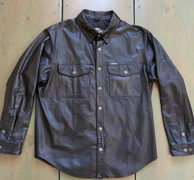 Harley Davidson Mens LG Black Leather SHIRT Jacket | Lined Snap Motorcycle Biker - Image 1 of 4