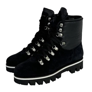 Aquatalia Morena Combat Boot Lug NEW Womens 7 Weatherproof Suede Black Italy - Picture 1 of 10
