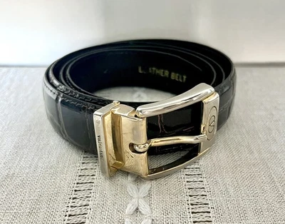 Vintage VALENTINO Brown & Black Reversible Leather Belt Gold Buckle Mens Women’s - Image 1 of 4