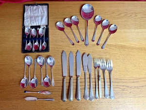 Vintage Cutlery Job Lot EPNS Spoon Sets Tea Dessert Soup + Pickling Fork x30 - Picture 1 of 24