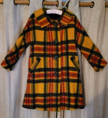 FAB Vintage 60s 70s Gold Black Tartan Plaid Wool Blend Coat By Arthur Jay S/M - Image 1 of 4