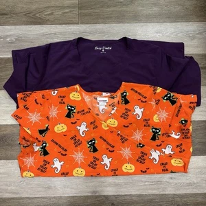 Lot 2 Scrub Tops Women’s Sz 3XL Scrubstar Halloween Theme & Dark Purple VGC - Picture 1 of 12