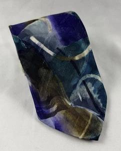 Camden Court Mens Necktie Abstract Multi Color Purple Blue Artistic Dress Tie - Picture 1 of 4