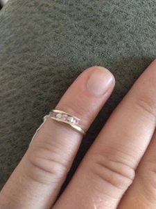9ct Gold Diamond And Pink Stone Ring Size L 5 Stone - Picture 1 of 3