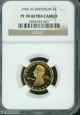 1996-W $5 GOLD COMMEMORATIVE SMITHSONIAN NGC PR70 PR-70 PROOF PF70 CAMEO ! - Image 1 of 2