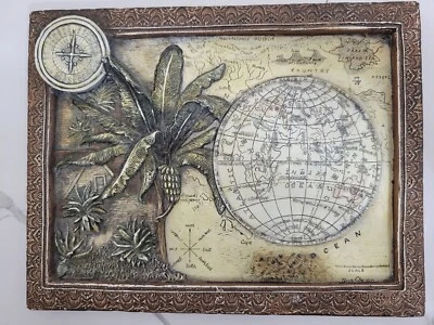 World Map Tropical Island 9"x7" 3d Wall Art Frame With Signature - Image 1 of 4