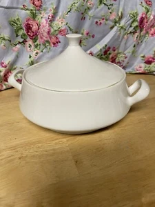 Casseruola vintage porcellana bianca rotonda coperta forno forma fredda MCM - Foto 1 di 6