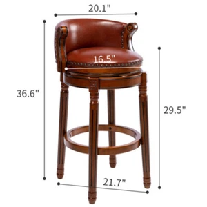 Cow top Leather Wooden Bar Stools Seat H29.5in Swivel Bar Height Chair-1Pcs - Picture 1 of 15