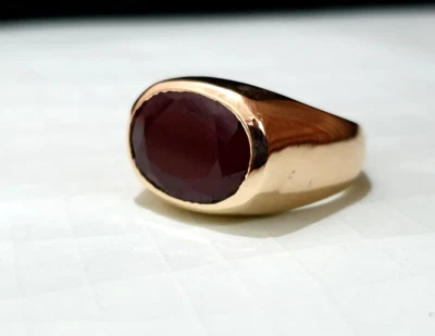 Rose Gold Ruby Ring Cabochon Deep Red Ruby Men's Ring Copper Men's Ruby Jewelry - Image 1 of 4