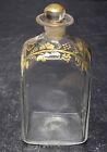 ANTIQUE 5 3/4" TALL GLASS SCENT BOTTLE WITH STOPPER GOLD FLORAL DECOR 