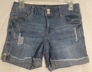 Mudd Girls Bermuda Jean Shorts Mid Cut Distressed Light Wash Cuffed Size 14 - Picture 1 of 4