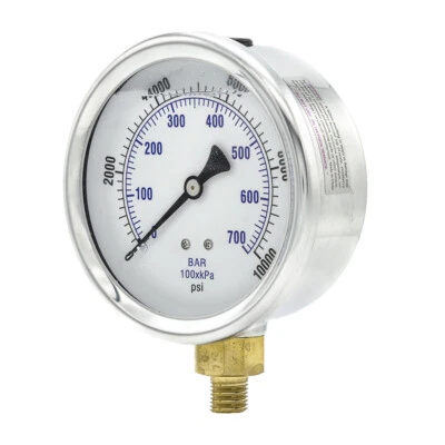 Liquid Filled Lower Mount Pressure Gauge with 4" Dial, 0-10000 PSI, 1/4"MaleNPT - Image 1 of 4
