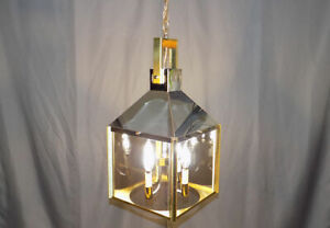 Fredrick Ramond lantern hanging light fixture brass chrome glass post modern